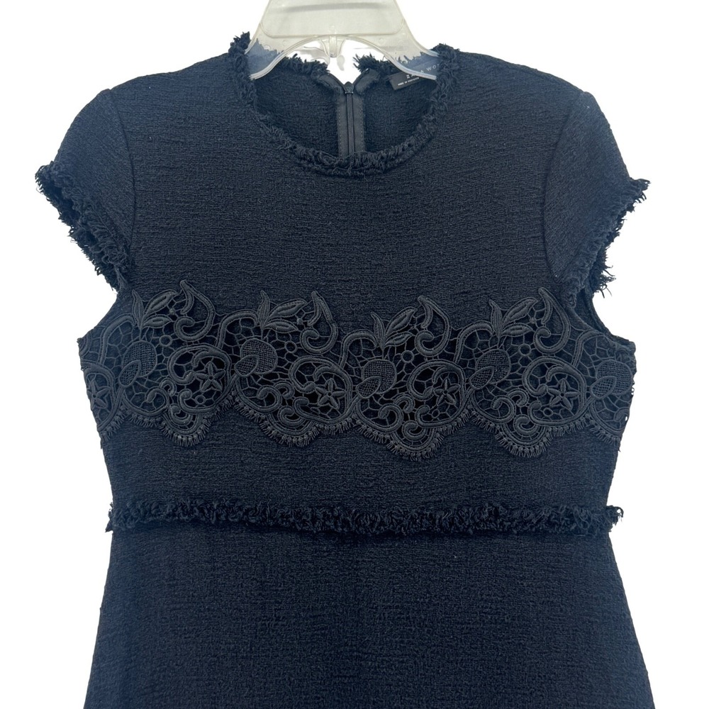 Zara Woman Dress Womens XL Black Tweed Lace Applique Frayed Trim Mini LBD - Picture 4 of 10